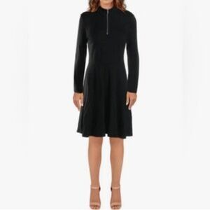 T Tahari Mockneck Zip Fit and flare Ponte Dress Black Size 8 NWT